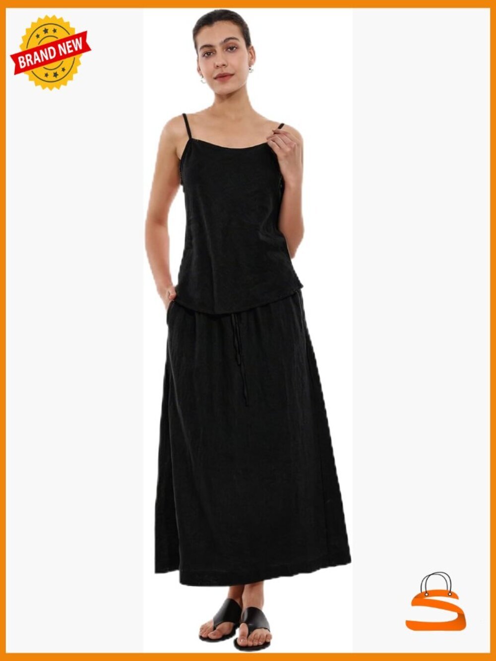 2 Piece Linen Tank Top & Midi Skirt Set Summer Outfit Vacation
